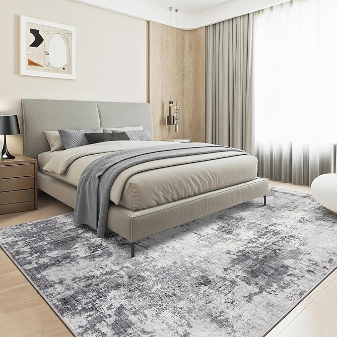 Washable Rug 5x7 Area Rugs for Living Room: Modern Abstract Neutral Soft Rug for Bedroom Dining Room Under Kitchen Table Home Office Decor - Grey
