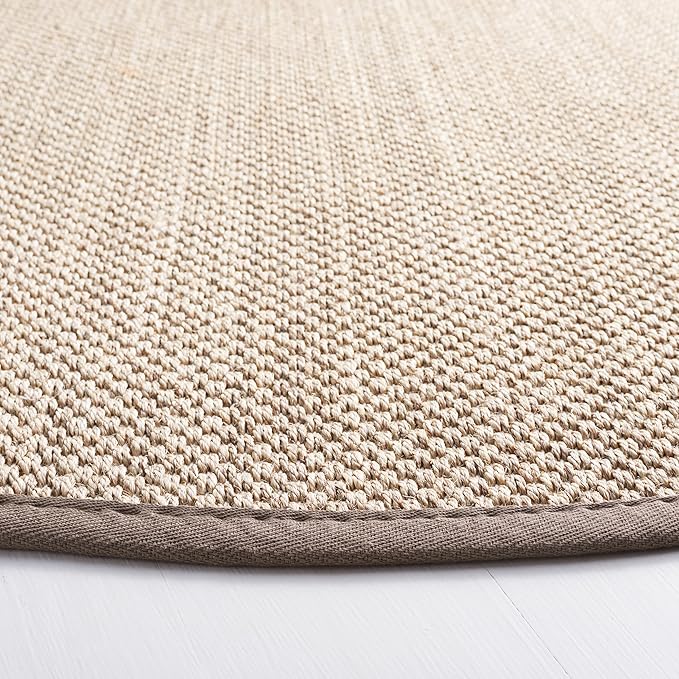 Safavieh Natural Fiber Collection Area Rug - 3' Round, Marble & Khaki, Border Sisal Design, Easy Care, Ideal for High Traffic Areas in Living Room, Bedroom (NF143E)