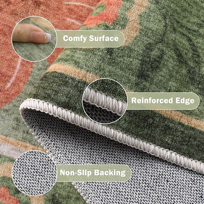 Beeiva Floral 6x9 Area Rugs for Living Room, Machine Washable Green Area Rugs with Low Plie, Soft Ultra Thin Rug Carpet for Bedroom Office Dorm Dining Room Nursery (Green,6'x9')