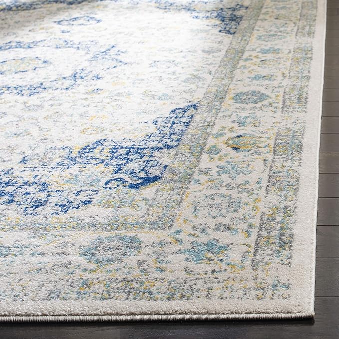 SAFAVIEH Evoke Collection X-Large Area Rug - 11' x 15', Ivory & Blue, Shabby Chic Oriental Medallion Design, Non-Shedding & Easy Care, Ideal for High Traffic Areas in Living Room, Bedroom (EVK220C)
