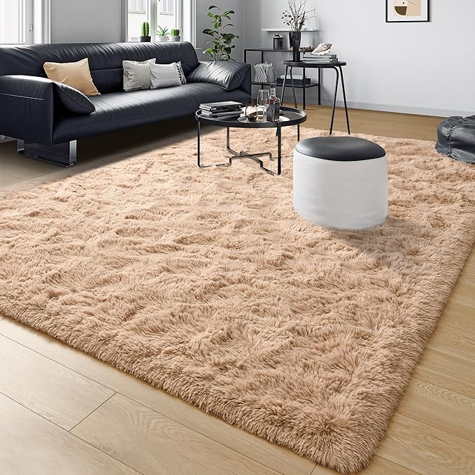 Tepook Super Soft Fluffy Rugs for Living Room, Shag 6x9 Area Rugs for Bedroom, Modern Shaggy Rug Fuzzy Carpets for Kids, Plush Indoor Nursery Home Decor Rug with Non-Slip Bottom, Beige