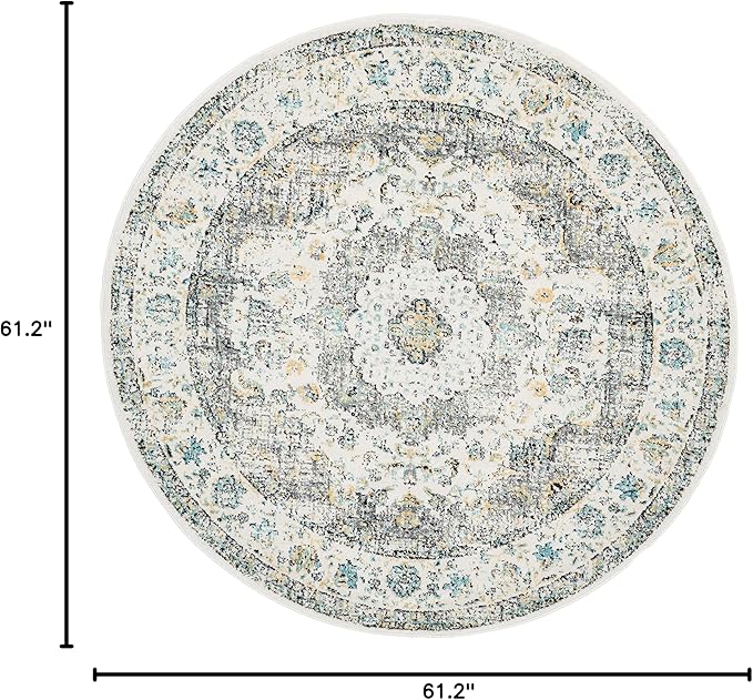 SAFAVIEH Evoke Collection Area Rug - 5'3" Round, Grey & Gold, Shabby Chic Oriental Medallion Design, Non-Shedding & Easy Care, Ideal for High Traffic Areas in Living Room, Bedroom (EVK220B)