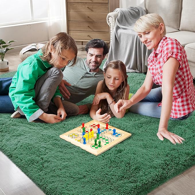 Shag Area Rugs for Bedroom Living Room,5X8 Ultra Soft Fluffy Area Rugs for Dorm,Indoor Carpet Nursery Rugs for Kids Girls Room Home Decor, Dark Green