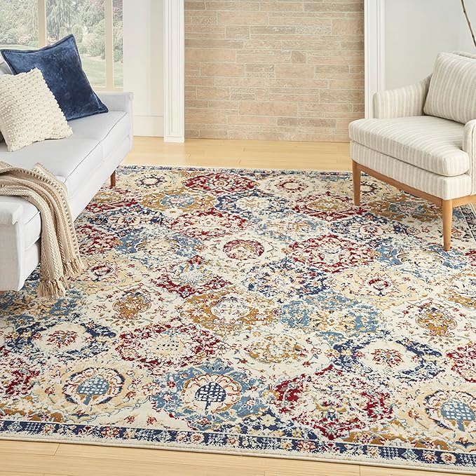 Nourison Grafix Traditional Blue/Multicolor 7' x 10' Area Rug, Easy Cleaning, Non Shedding, Bed Room, Living Room, Dining Room, Kitchen (7x10)