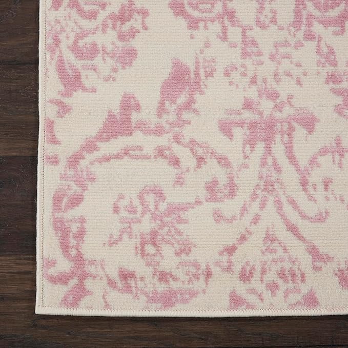 Nourison Jubilant Ivory Pink 2' x 6' Area Rug Easy Clean, Non Shedding, Bed Room, Living Room, Dining Room, Kitchen (6' Runner)