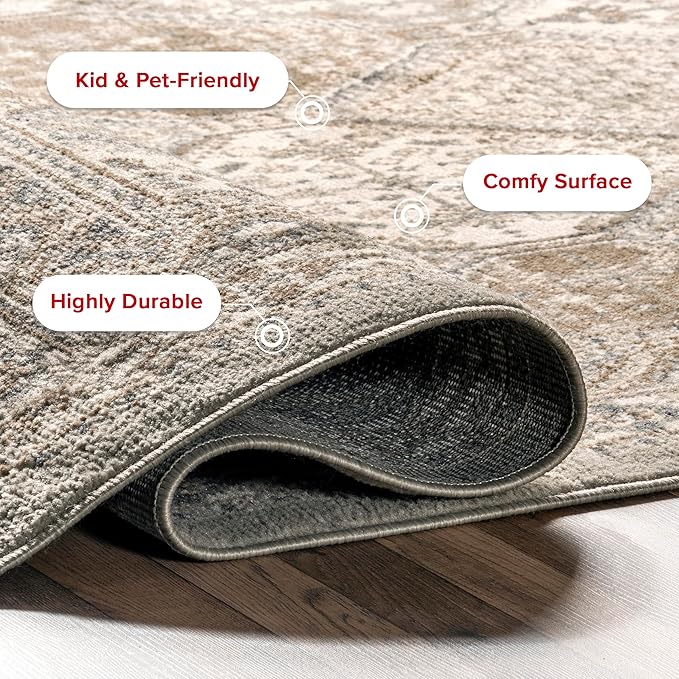 nuLOOM 2x3 Becca Traditional Tiled Area Rug, Taupe, Faded Transitional Design, Stain Resistant, For Bedroom, Dining Room, Living Room, Hallway, Office, Kitchen, Entryway