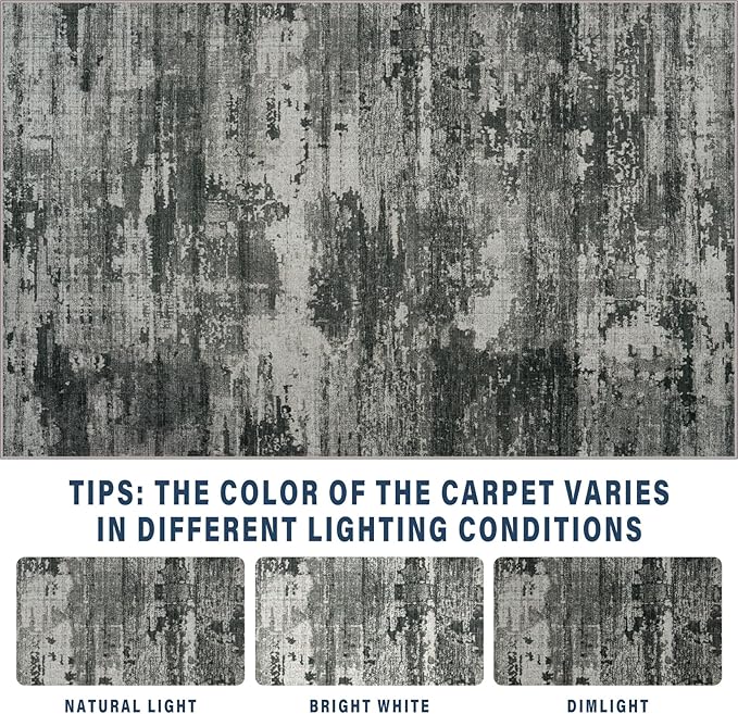 10x14 Area Rugs for Living Room: Large Machine Washable Area Rug with Non Slip Backing Non Shedding Abstract Stain Resistant Carpet for Bedroom Dining Room Nursery Home Office - Black