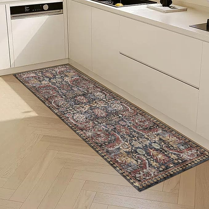 Washable Area Rugs - Perfect for Living Room, Bedroom, Kids Room, Nursery - Stain & Water Resistant Non-Slip, Pet & Child Friendly, Vintage Tribal Area Rugs (Rust, 2'6'' x 8')