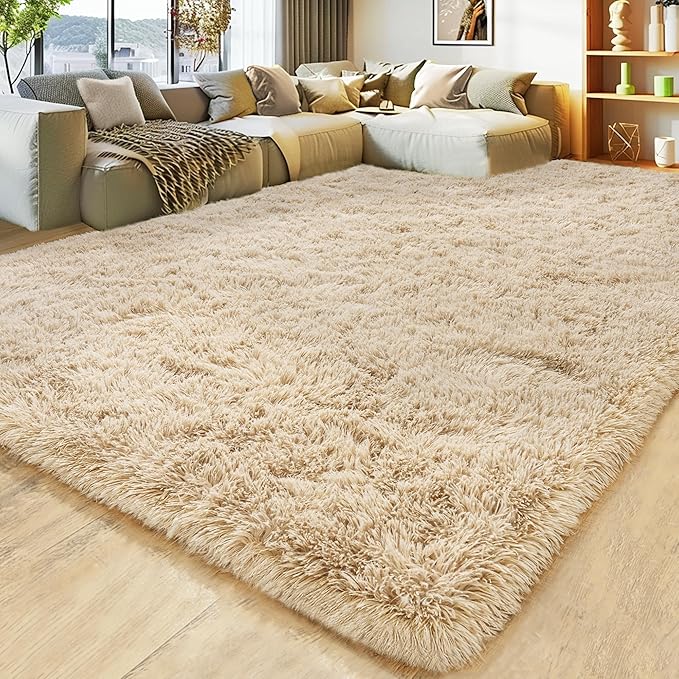 Ultra Fluffy Area Rugs for Living Room Bedroom, 6x9 Fuzzy Large Living Room Rugs, Thick Shag Rug for Dorm, Soft Non Slip Kids Girls Boys Rug for Home Decor Aesthetic, Camel