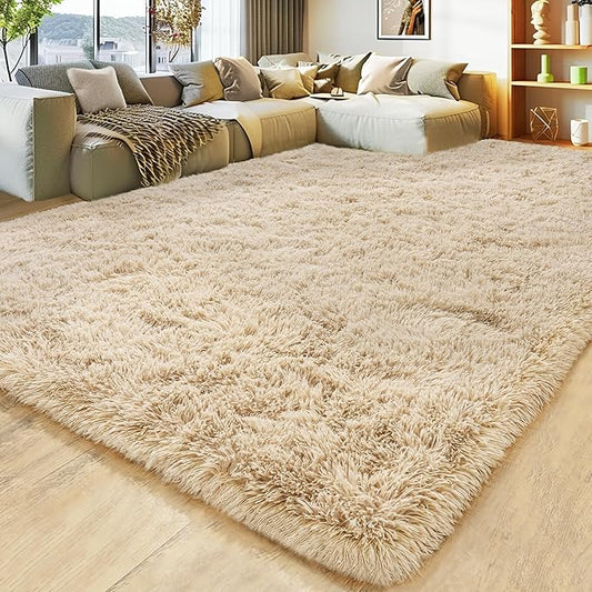 Ultra Fluffy Area Rugs for Living Room Bedroom, 6x9 Fuzzy Large Living Room Rugs, Thick Shag Rug for Dorm, Soft Non Slip Kids Girls Boys Rug for Home Decor Aesthetic, Camel