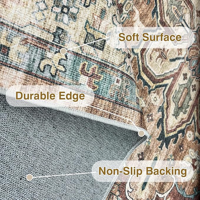 2'5x8 Low Pile Distressed Runner,Washable Runner Rugs Non-Slip&Low-Pile Kitchen Orange Collection Rug, Laundry Room Rug