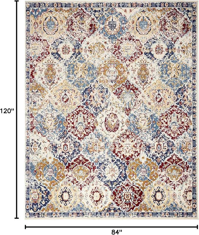 Nourison Grafix Traditional Blue/Multicolor 7' x 10' Area Rug, Easy Cleaning, Non Shedding, Bed Room, Living Room, Dining Room, Kitchen (7x10)