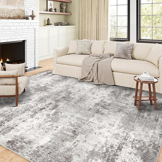 6x9 Washable Rugs Grey Hallway Large Area Rug Indoor Accent Rug Abstract Non Slip Low Pile Carpet Distressed Throw Rug for Bedroom Living Room Office Dining Room Kitchen Laundry Room