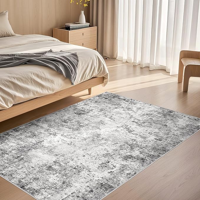 3x5 Area Rug Living Room Rugs - Washable Neutral Modern Abstract Soft Thin Rug Indoor Floor No Slip Rug Carpet for Bedroom Under Dining Table Home Office Decor - Grey