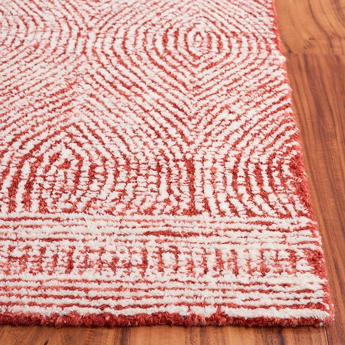 SAFAVIEH Abstract Collection Runner Rug - 8' Runner, Ivory & Red, Transitional Design, Ideal for High Traffic Areas in Hallway, Bathroom & Kitchen (ABT340Q-28)