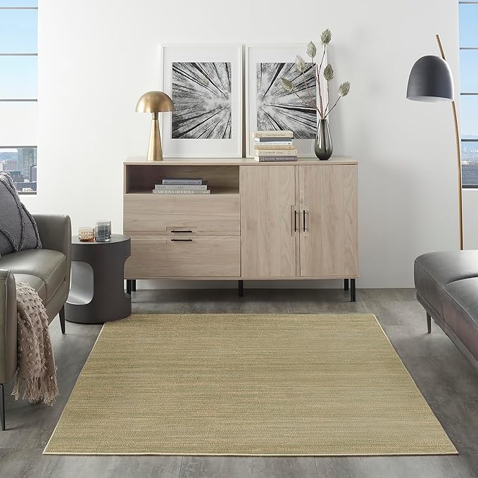 Nourison Essentials Indoor/Outdoor Green Gold 5' x 7' Area Rug, Easy Cleaning, Non Shedding, Bed Room, Living Room, Dining Room, Backyard, Deck, Patio (5x7)