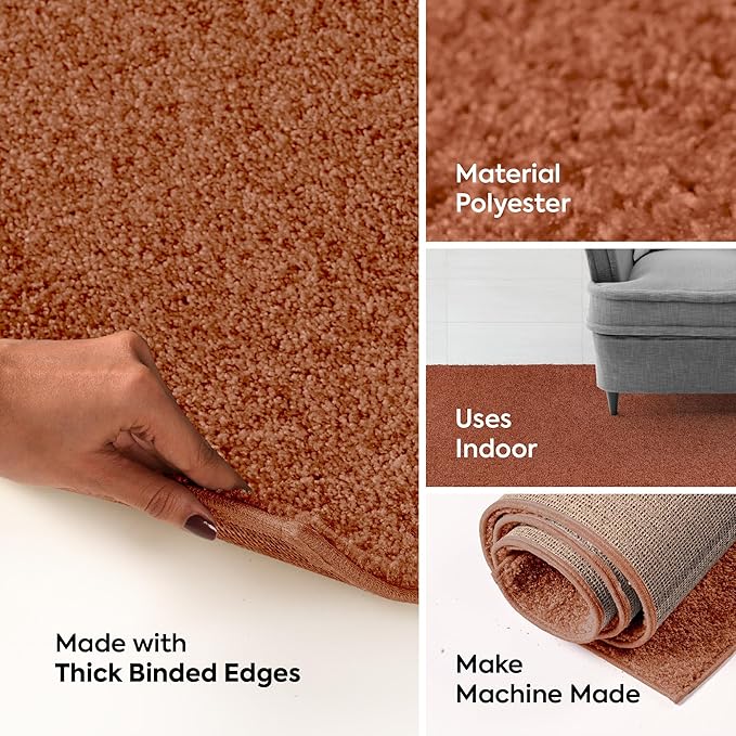 Furnish my Place Modern Plush Solid Color Rug - Rust, 4' x 34', Pet and Kids Friendly Rug. Made in USA, Area Rugs Great for Kids, Pets, Event, Wedding