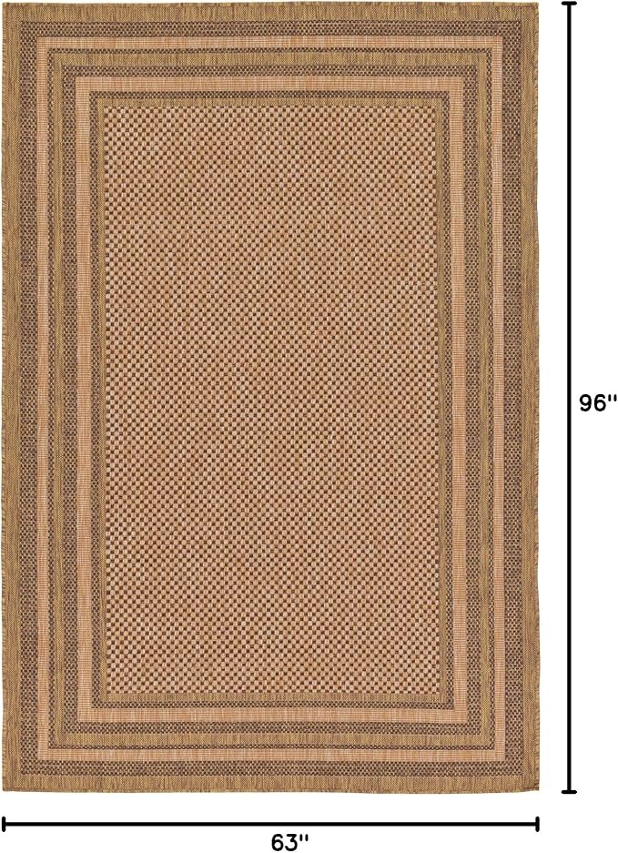 Unique Loom Outdoor Border Collection Area Rug - Multi Border (5' 3" x 8' Rectangle, Light Brown/ Brown)