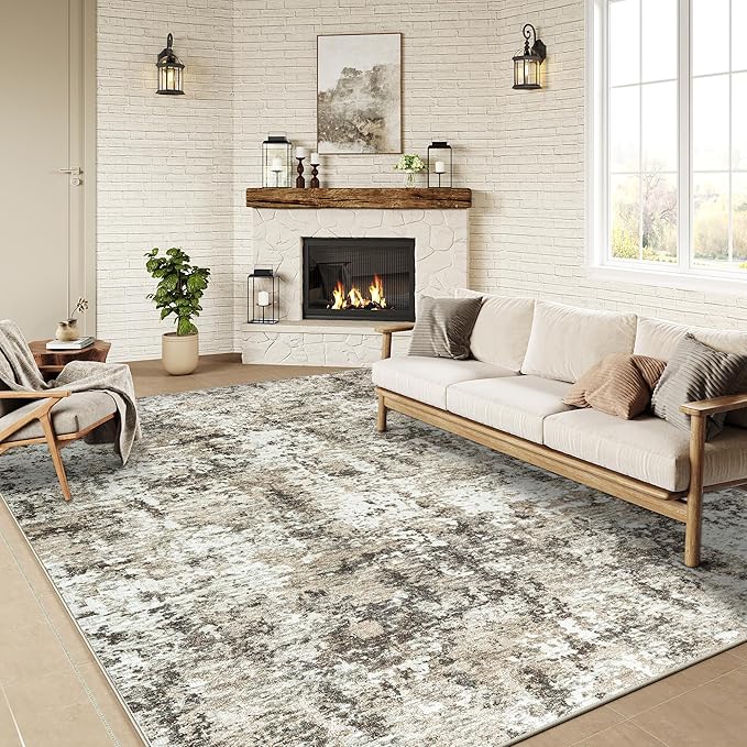 6x9 Rugs Machine WashableGray Large Area Rug 3D Textured Rug Abstract Low Pile Carpet Distressed Throw Aesthetic Rug Bedroom Living Room Office Dining Room Kitchen Laundry Room