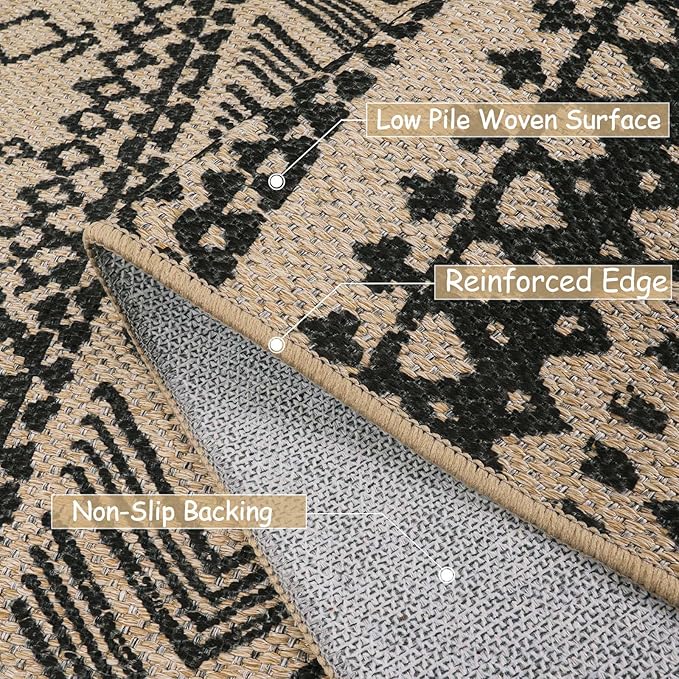 Lahome Boho Easy Jute Runner Rug - 2'6"x8' Long Kitchen Runner Rugs Non Skid Washable Black Hallway Stair Carpet Runner, Southwestern Indoor Outdoor Rug Bathroom Runners for Bedroom Patio Sliding Door
