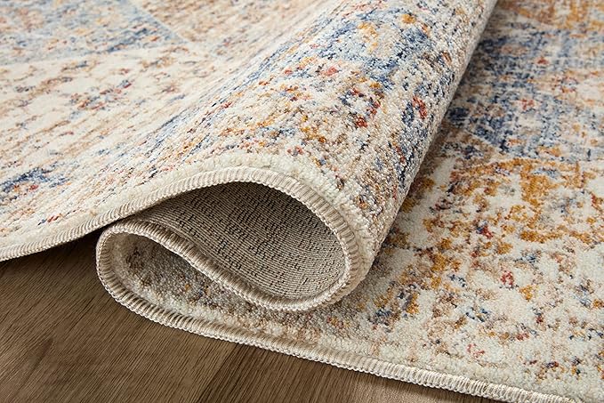 Loloi Sorrento Collection 7'-10" x 7'-10" Round Accent Rug in Ivory/Multi - Vintage Inspired Patterned Area Rug, Unique Area Rug for Living Room, Bedroom, Dining Area