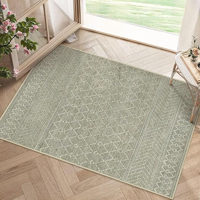 2x3 Rug Entryway Rugs: Washable Boho Small Geometric Moroccan Rug Modern Indoor Soft Non Slip Ultra Thin Front Door Mat for Kitchen Bedroom (Camel, 2'x3')