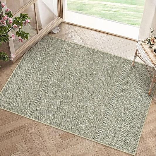 2x3 Rug Entryway Rugs: Washable Boho Small Geometric Moroccan Rug Modern Indoor Soft Non Slip Ultra Thin Front Door Mat for Kitchen Bedroom (Camel, 2'x3')