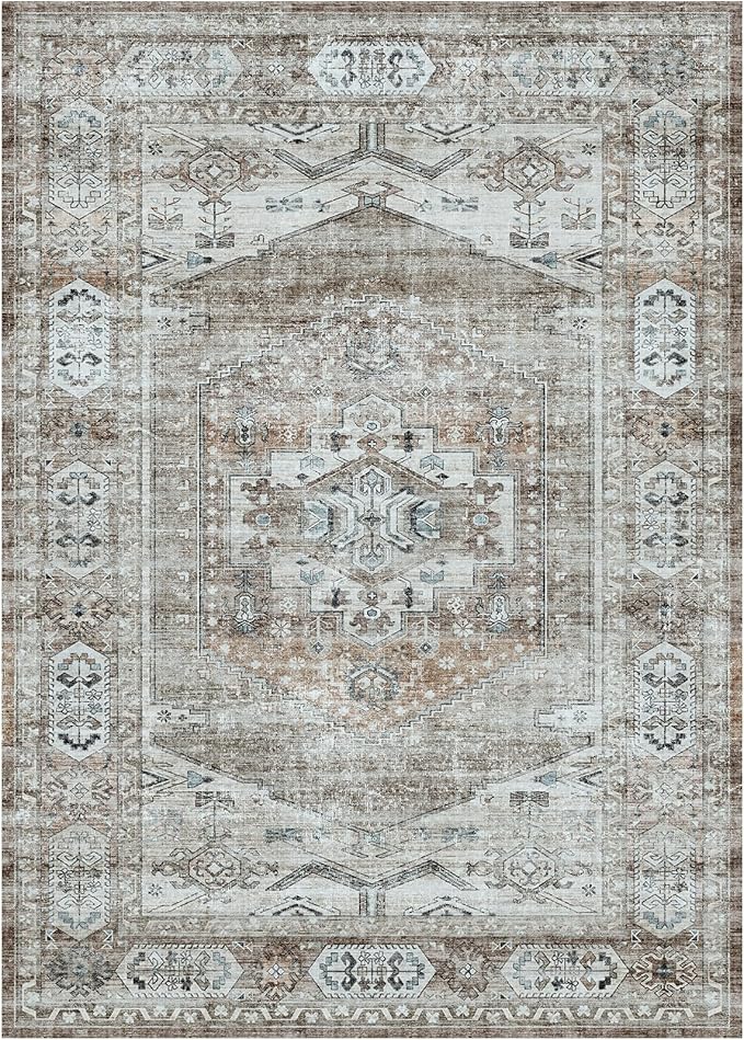 Vintage Area Rug 3x5 for Bedroom, Small Distressed Rug for Kitchen Entryway Bathroom Living Room Office Carpet
