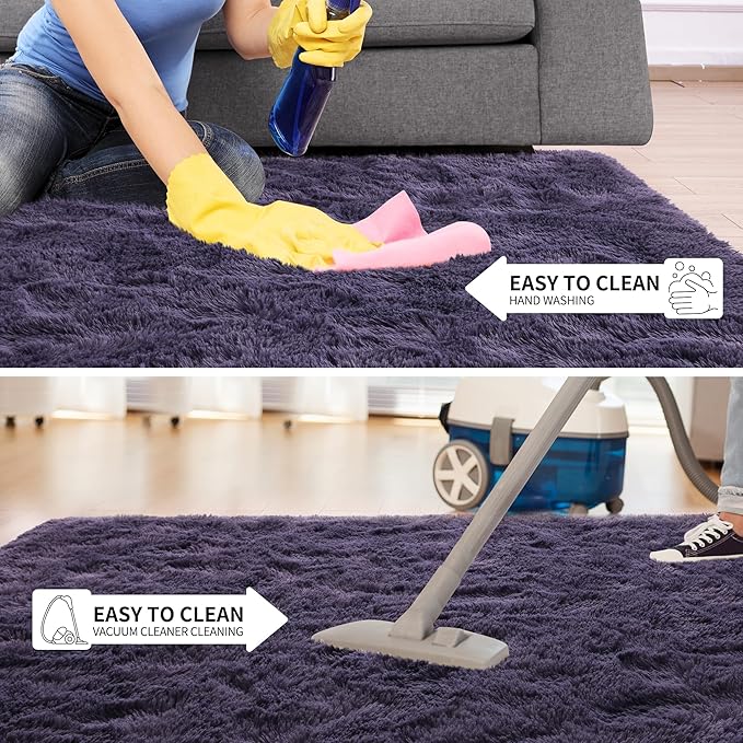 Tepook Super Soft Fluffy Rug for Bedroom, Modern Shaggy Rug Fuzzy Kids Rug for Living Room, Plush Indoor Nursery Home Decor Rug with Non-Slip Bottom, Gray Purple, 6 X 9 Feet