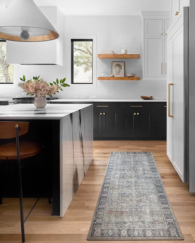 Loloi II Wynter Collection WYN-07 Grey/Charcoal 2'-6" x 12'-0", .13" Thick, Runner Rug, Soft, Durable, Printed, Vintage Inspired, Low Pile, Non-Shedding, Easy Clean, Living Room Rug
