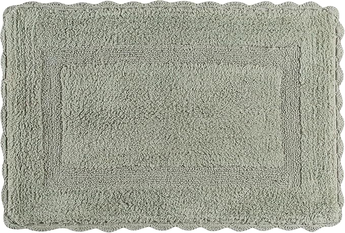 Cotton Crochet Bathmat with Antiskid 17x24 Sage Green, 100% Pure Cotton, Super Soft White, Plush & Absorbent, Hand Tufted Heavy Weight Construction, Full Reversible Step Out Rugs