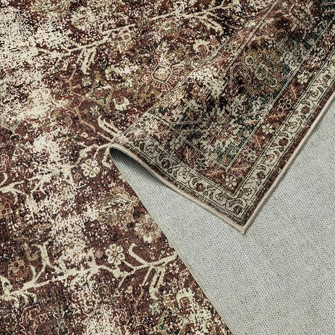 Rust Red Runner Rug 3x7 Vintage Area Carpet Hallway Long Indoor Kitchen Washable Living Room Low Pile Traditional Distressed Retro Accent Throw Rug Non Slip Laundry Bathroom Office