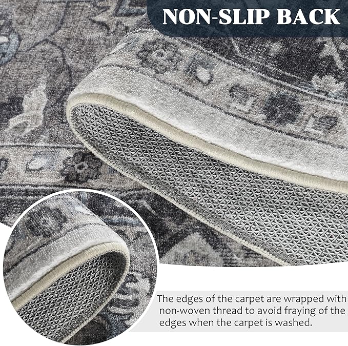 3x5 Area Rugs Washable Boho Rug, Non Slip Carpet for Living Room, Boho Vintage Design Rug, Foldable Soft Low-Pile Rug, Brown/Gray-Brown