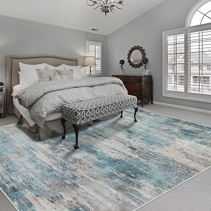 10x14 Area Rugs for Living Room: Large Machine Washable Area Rug with Non Slip Backing Non Shedding Abstract Stain Resistant Carpet for Bedroom Dining Room Nursery Home Office - Green