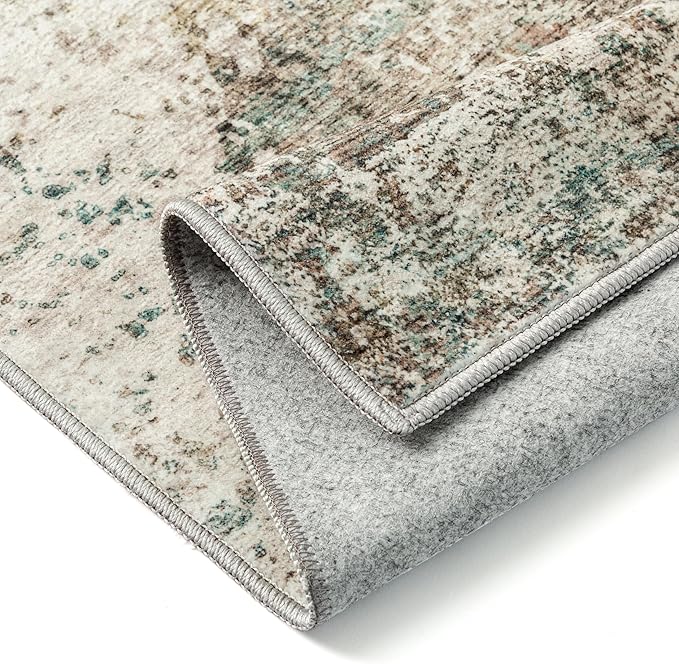 2x3 Entryway Rug Orange Grey Non Slip Washable Doormat Neutral Modern Abstract Indoor Rug Thin Soft Throw Low Pile Kitchen Carpet for Laundry Room, Kitchen, Bedroom, Bathroom