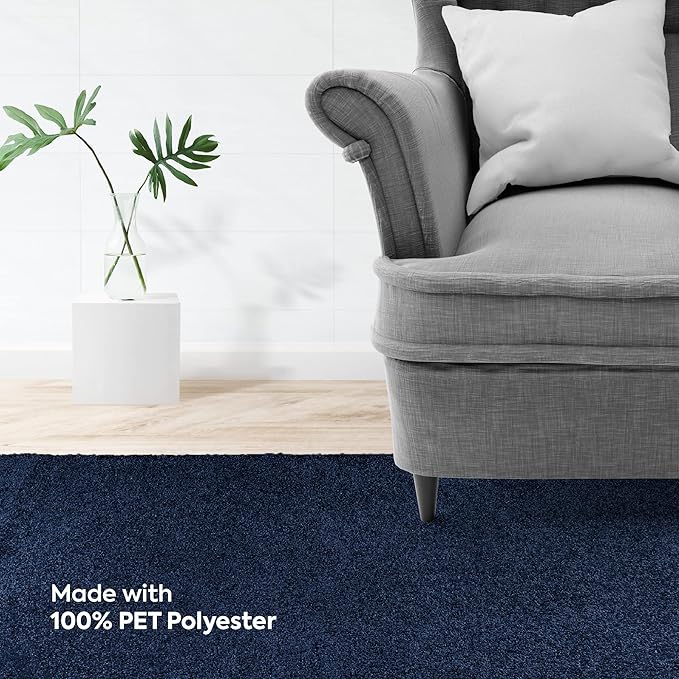 Furnish my Place Modern Plush Solid Color Rug - Navy, 7' x 20', Pet and Kids Friendly Rug. Made in USA, Rectangle, Area Rugs Great for Kids, Pets, Event, Wedding, Living Room