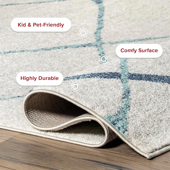 nuLOOM 5x8 Thigpen Contemporary Area Rug, Light Blue, Abstract Lines, Non-Slip Backing, Stain Resistant, For Bedroom, Dining Room, Living Room, Hallway, Office, Kitchen, Entryway