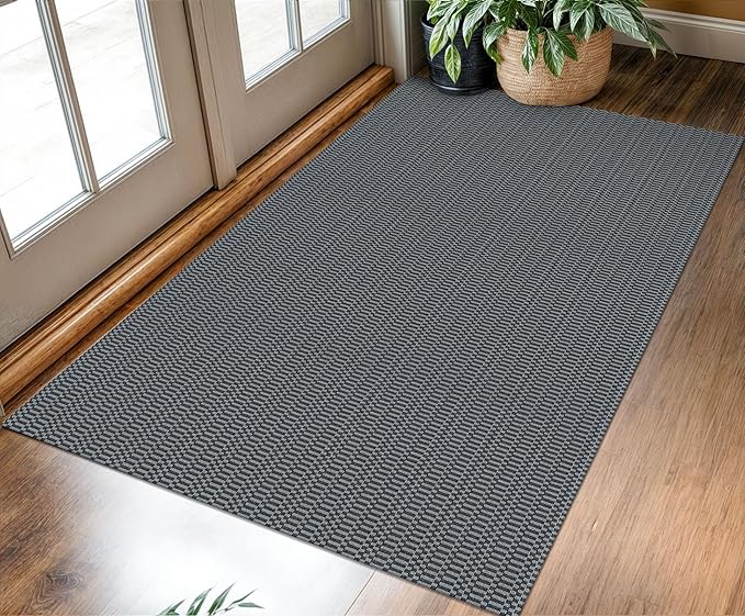 KOZYFLY Washable Entryway Rug 3x5 Ft Area Rugs Cotton Rubber Backed Throw Rugs Indoor Door Mat Kitchen Rugs Braided Floor Carpet for Front Entrance Kitchen Living Room, Grey/Charcoal Grey