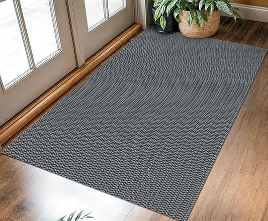 KOZYFLY Washable Entryway Rug 3x5 Ft Area Rugs Cotton Rubber Backed Throw Rugs Indoor Door Mat Kitchen Rugs Braided Floor Carpet for Front Entrance Kitchen Living Room, Grey/Charcoal Grey