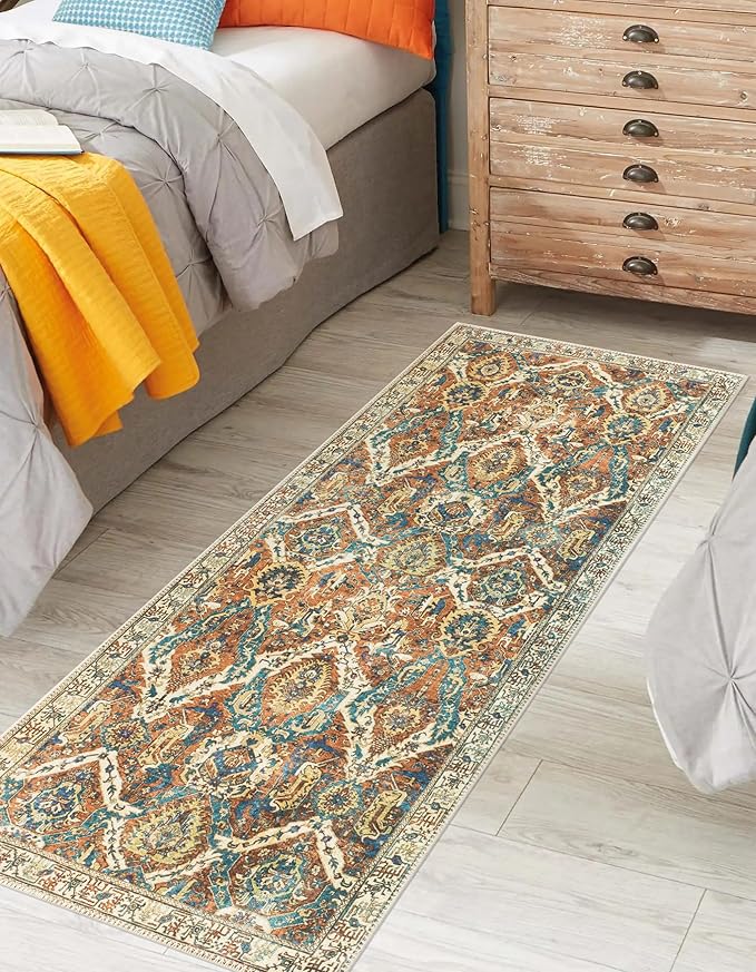 Keen Home Design 2x10 Rug - Machine Washable Runner Rug with Non-Slip Backing, Ideal for Hallway, Entryway, Kitchen, Laundry Room - Vintage, Easy Clean, Durable, Low Pile Rug - (2'6" x 10')