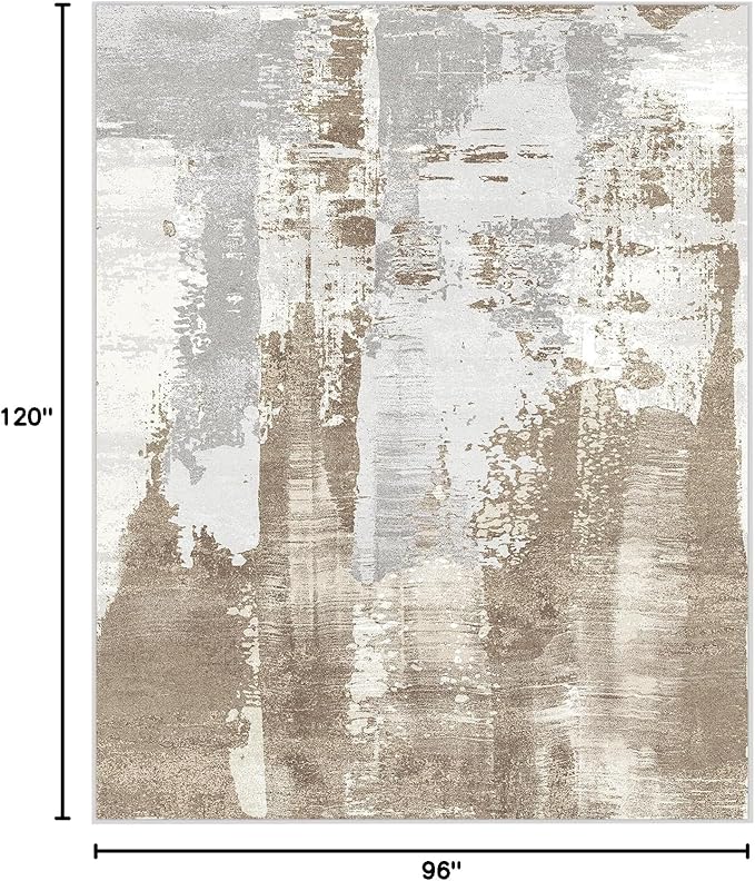 Washable Rug Low Pile Modern Bedroom Area Rug 8x10 Non-Slip Backing Home Decor No Shedding Lightweight Abstract Large Carpet for Dining Room Living Room Office, Brown