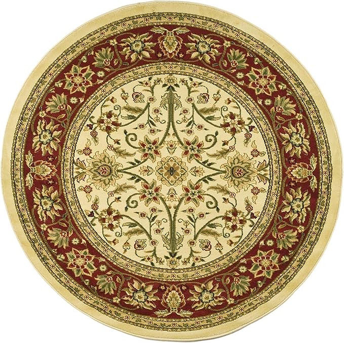 SAFAVIEH Lyndhurst Collection 5'3" Round Ivory/Red LNH212K Traditional Oriental Non-Shedding Dining Room Entryway Foyer Living Room Bedroom Area Rug
