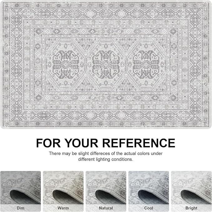 Washable Area Rug Non Slip - 2x3 Small Kitchen Boho Rug Vintage Entryway Low Pile Carpet for Doormat Grey