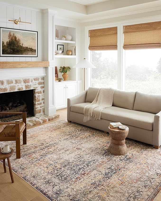 Loloi Sorrento Collection 9'-6" x 13'-1" Area Rug in Natural/Multi - Vintage Inspired Patterned Area Rug, Unique Area Rug for Living Room, Bedroom, Dining Area