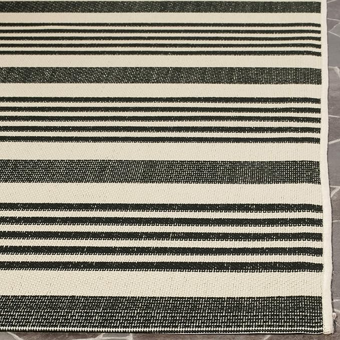 SAFAVIEH Courtyard Collection 4' x 5'7" Beige/Blue CY6062 Stripe Indoor/ Outdoor Waterproof Easy Cleaning Patio Backyard Area Rug