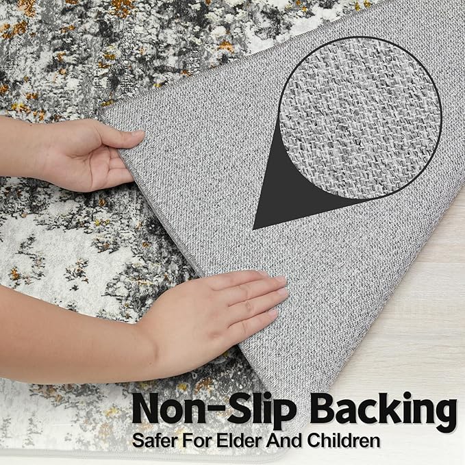 Runner Rug 2'6''x8' Washable Runner Rug: Machine Washable Kitchen Area Rug with Anti-Slip Backing Non-Shedding Stain-Resistant Long Soft Carpet Runner for Hallway, Bedroom, Laundry Room-Gray/Multi