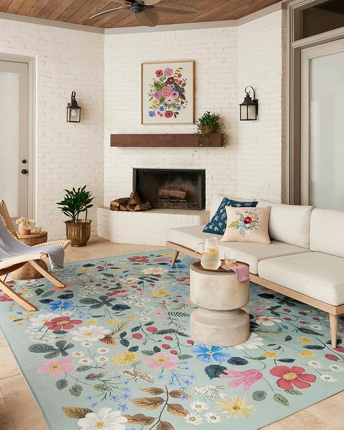 Loloi Rifle Paper Co. Perennial Collection Strawberry Fields PRN-02 Mint 6'-7" x 9'-4" Indoor/Outdoor Area Rug