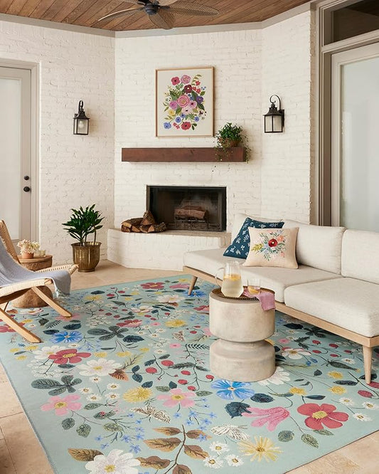 Loloi Rifle Paper Co. Perennial Collection Strawberry Fields PRN-02 Mint 6'-7" x 9'-4" Indoor/Outdoor Area Rug