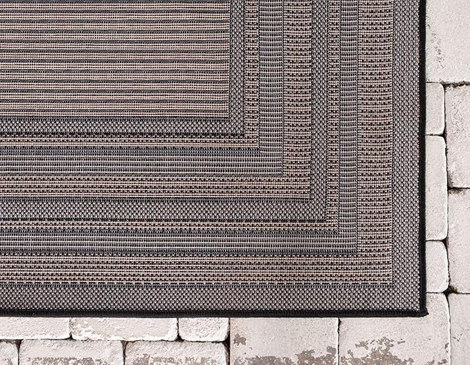Unique Loom Outdoor Border Collection Area Rug - Multi Border (3' 3" x 5' 1" Rectangle, Gray/ Black)