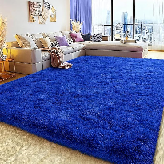 6x9 Fluffy Fuzzy Area Rug for Living Room Bedroom, Ultra Soft Large Living Room Rugs, Non Slip Thick Shag Rug for Dorm, Kids Girls Boys Rug for Home Decor Aesthetic, Bright Blue